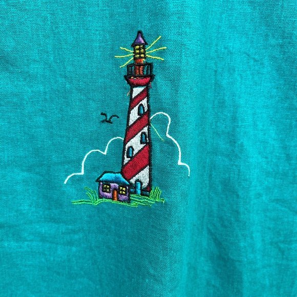 Country Concepts‎ Dress Large Teal Green Linen Cotton Midi Shift Lighthouse New - Picture 8 of 12